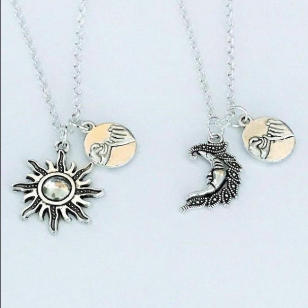 Set of 2 Sun and Moon Necklaces, Pinky Promise.